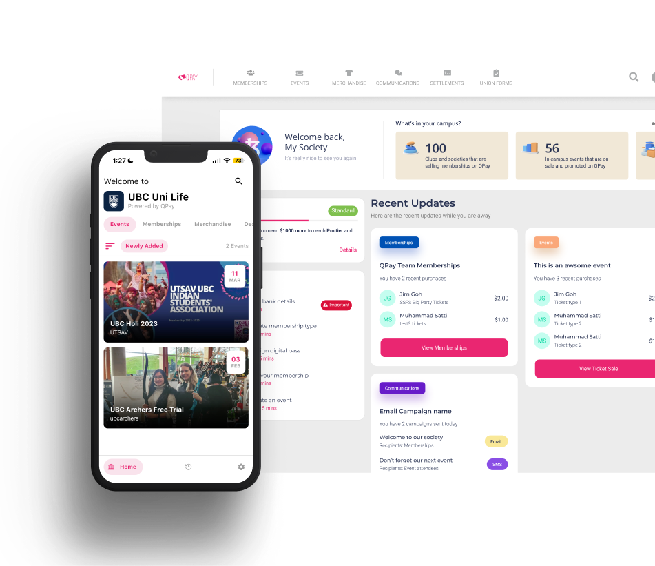 QPay Student App with QPay Clubs Portal Dashboard